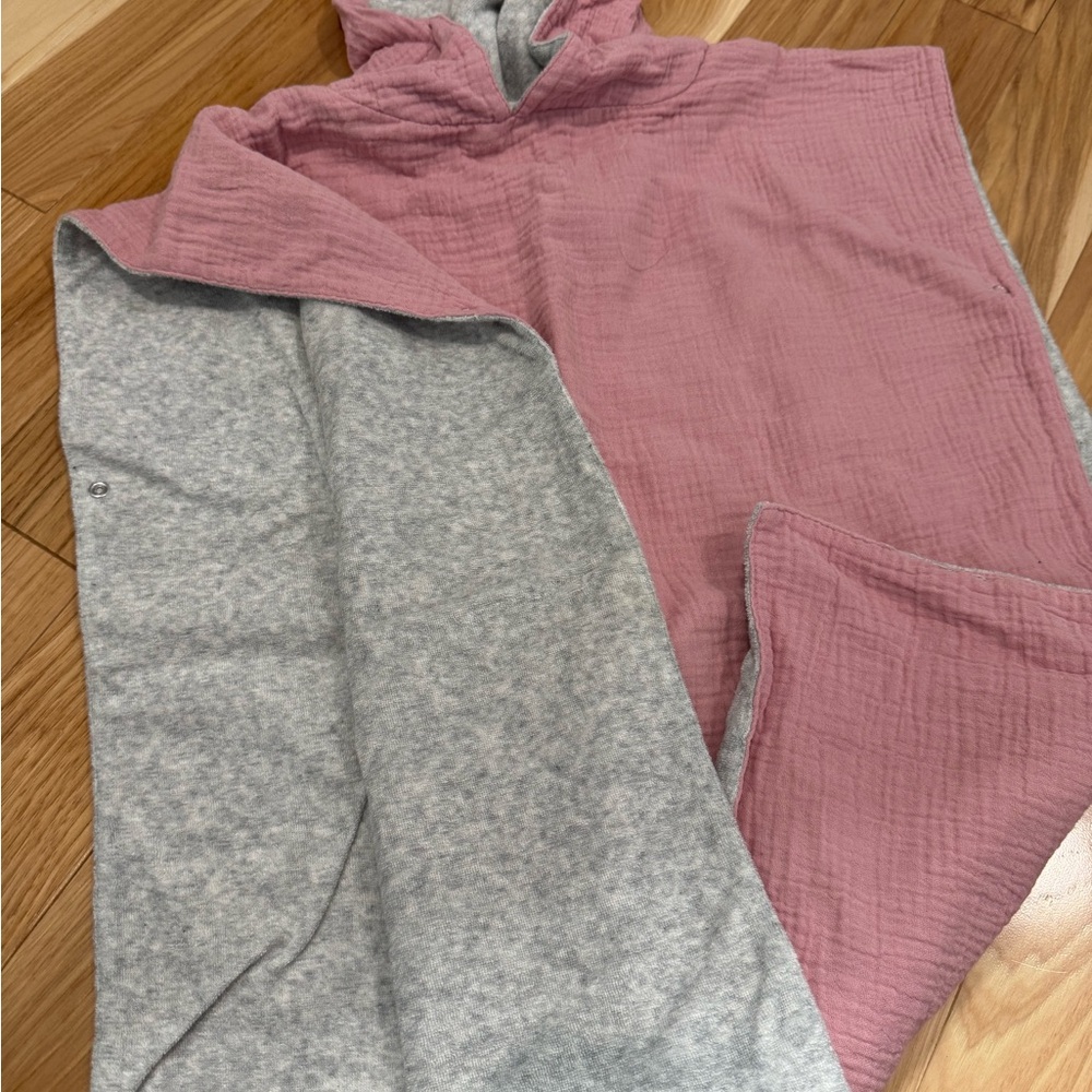 Kids XS Pink and Gray Hooded Towel Poncho Coverup